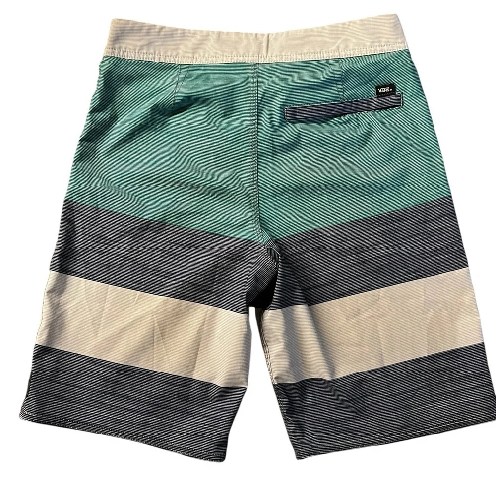 Vans Green, Blue and White Board Shorts with Color-Blocked Design Boys Size 12
